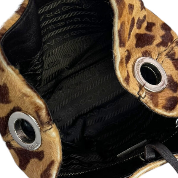 Prada Leopard Print Calfskin Ring Handle Mini Wristlet Bag in Brown / Silver - Image 6