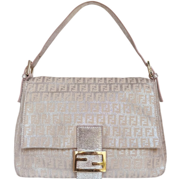 Vintage Fendi Monogram Metallic Mamma Shoulder Baguette Bag in Pink / Silver / Gold | NITRYL