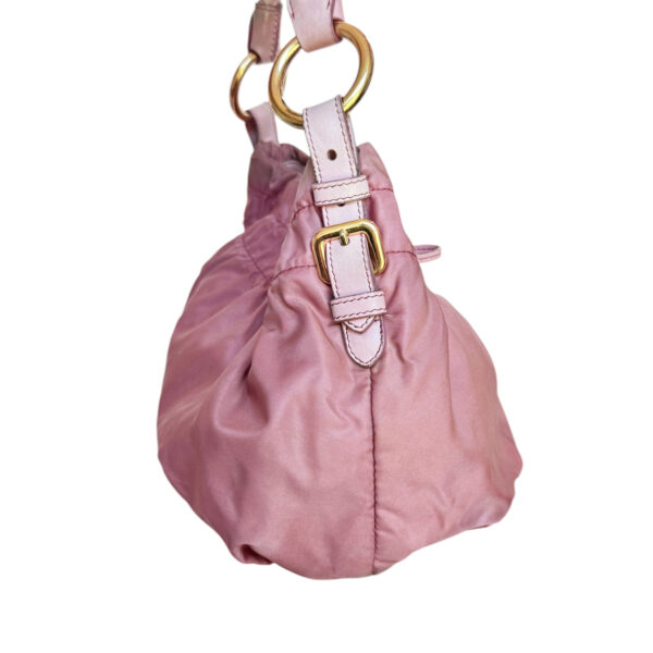 Prada Bow Logo Nylon Shoulder Bag in Pink / Gold - Image 3