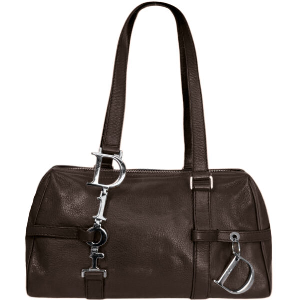 Vintage Dior Leather Logo Strap Shoulder Bag in Brown / Silver | NITRYL