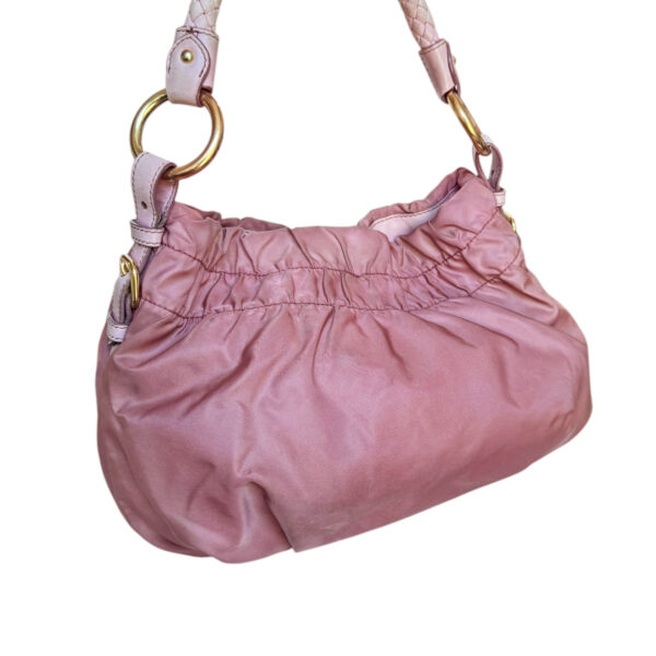 Prada Bow Logo Nylon Shoulder Bag in Pink / Gold - Image 4