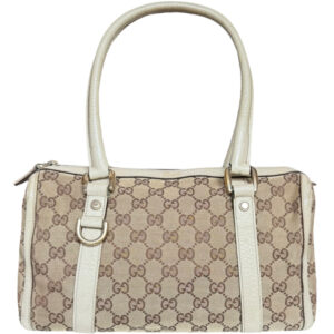 Vintage Gucci Monogram Shoulder Boston Bag in Beige / Cream / Gold | NITRYL