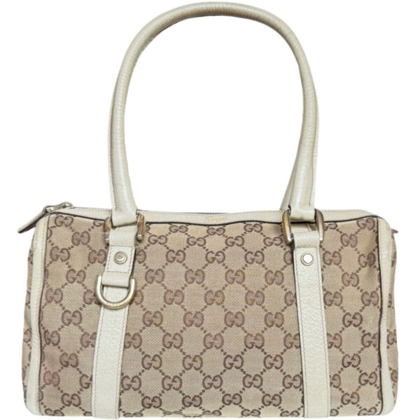 Vintage Gucci Monogram Shoulder Boston Bag in Beige / Cream / Gold | NITRYL