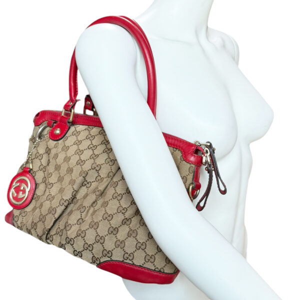 Gucci Monogram 2-Way Shoulder Bag in Beige / Red / Gold - Image 8