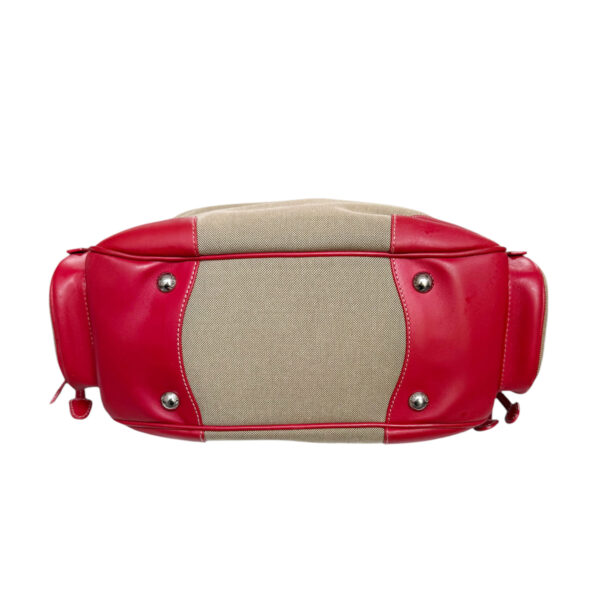 Prada Logo Canvas Shoulder Bag in Beige / Red / Silver - Image 5