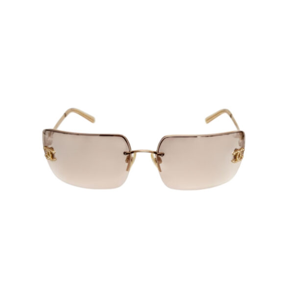 Chanel Diamante Logo Rimless Sunglasses in Gold - Image 2