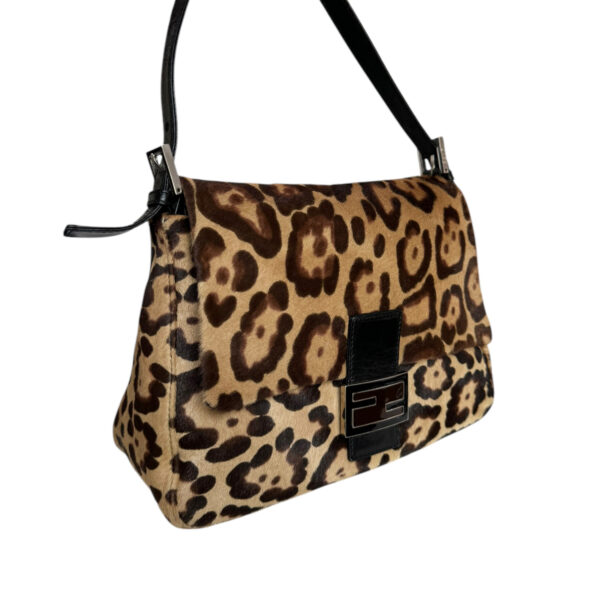 Fendi Leopard Print Calfskin Shoulder Mamma Baguette Bag in Brown / Black / Silver - Image 2