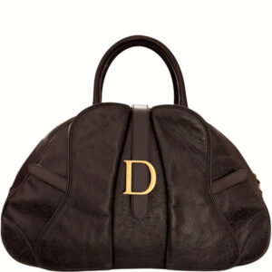 Vintage Dior Ostrich Leather Double Saddle Bag in Brown / Gold | NITRYL
