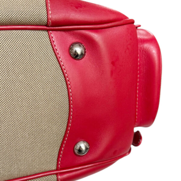 Prada Logo Canvas Shoulder Bag in Beige / Red / Silver - Image 6