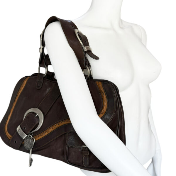 Dior Gaucho Leather Saddle Shoulder Bag in Dark Brown / Tan / Silver - Image 7