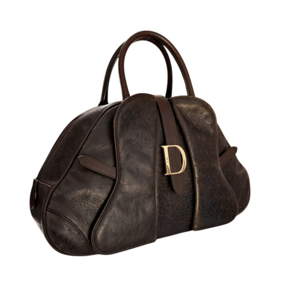 Dior Ostrich Leather Double Saddle Bag in Brown / Gold - Image 2
