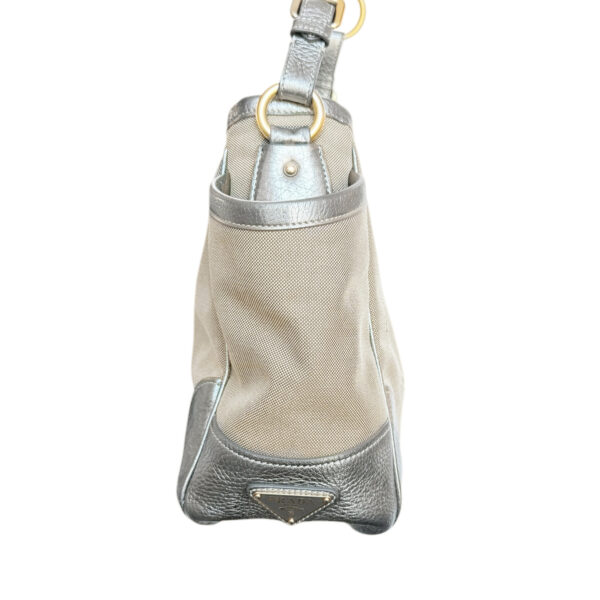 Prada Logo Canvas Cargo Shoulder Bag in Beige / Metallic Silver / Gold - Image 3