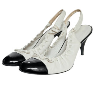 Chanel Bow Logo Slingback Heels in Cream / Black UK 3.5