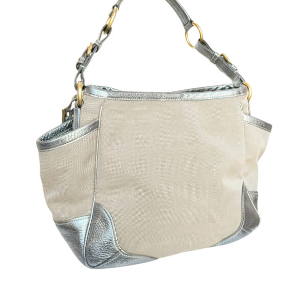 Prada Logo Canvas Cargo Shoulder Bag in Beige / Metallic Silver / Gold - Image 4