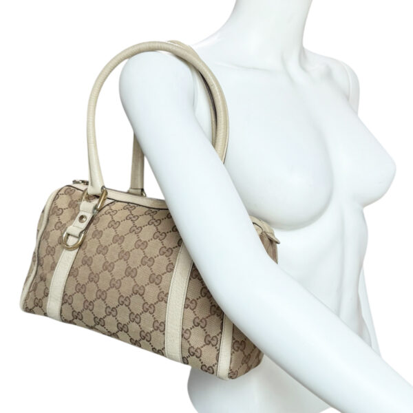 Gucci Monogram Shoulder Boston Bag in Beige / Cream / Gold - Image 9