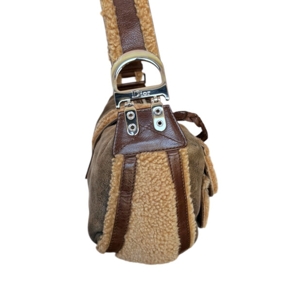 Dior Flight Shearling Shoulder Bag in Brown / Beige / Silver - Image 3