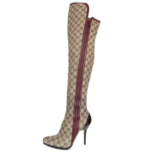 Vintage Gucci Monogram Over the Knee Boots in Beige / Maroon Red | NITRYL