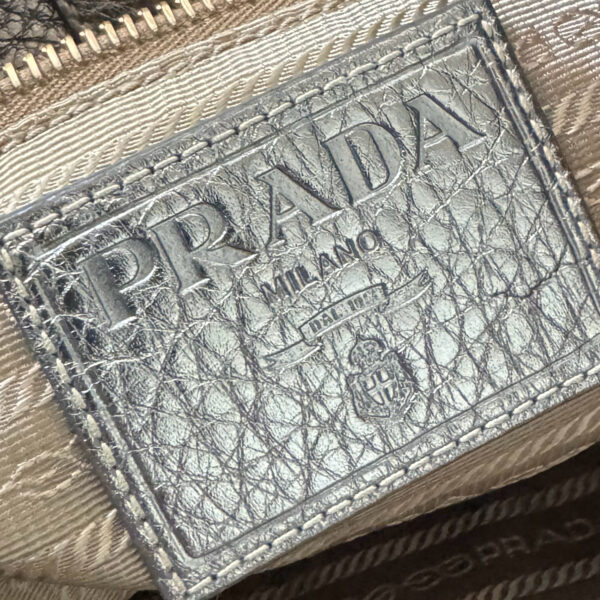 Prada Logo Canvas Cargo Shoulder Bag in Beige / Metallic Silver / Gold - Image 7