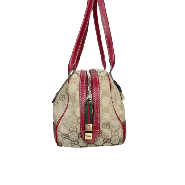 Gucci Monogram Bow Canvas Shoulder Bag in Beige / Red / Gold - Image 3