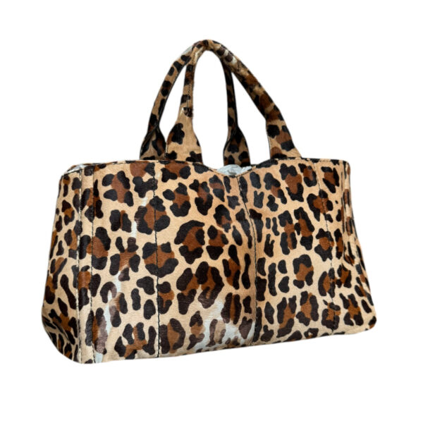 Prada Leopard Print Calfskin Canapa Tote Bag in Beige / Brown / Gold - Image 4