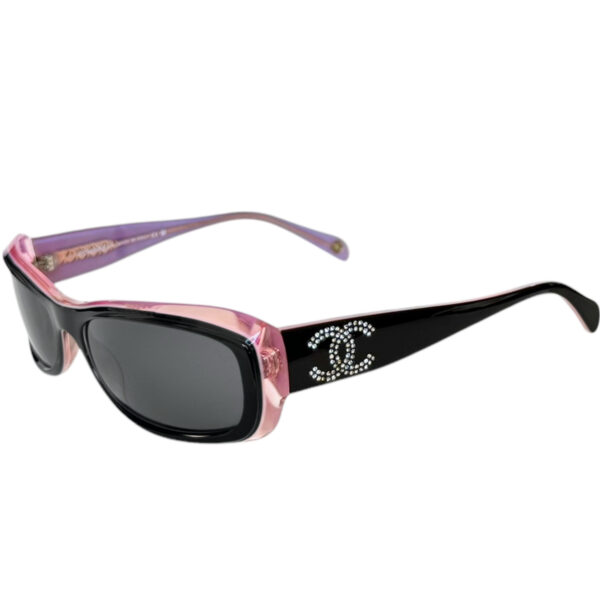 Vintage Chanel Diamante Logo Chunky Sunglasses in Black / Pink / Silver | NITRYL