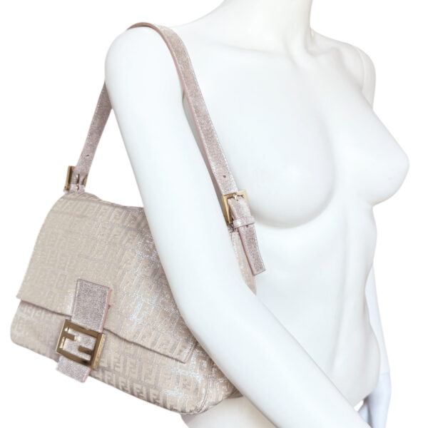 Fendi Monogram Metallic Mamma Shoulder Baguette Bag in Pink / Silver / Gold - Image 9