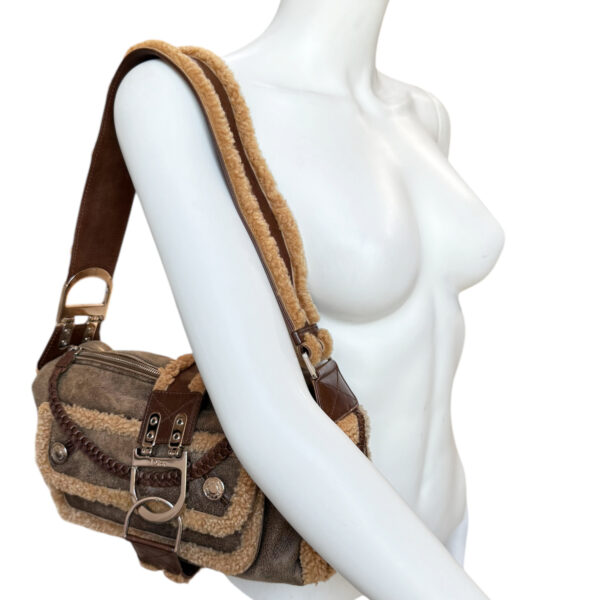 Dior Flight Shearling Shoulder Bag in Brown / Beige / Silver - Image 8
