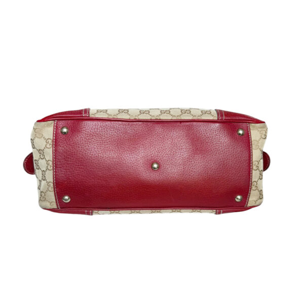 Gucci Monogram Bow Canvas Shoulder Bag in Beige / Red / Gold - Image 5