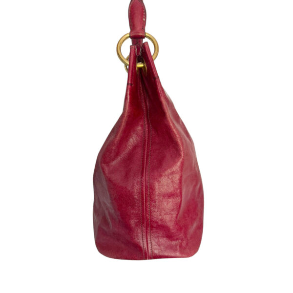 Prada Leather Hobo Shoulder Bag in Cherry Red / Gold - Image 3