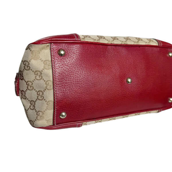 Gucci Monogram Bow Canvas Shoulder Bag in Beige / Red / Gold - Image 6