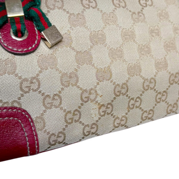 Gucci Monogram Bow Canvas Shoulder Bag in Beige / Red / Gold - Image 7