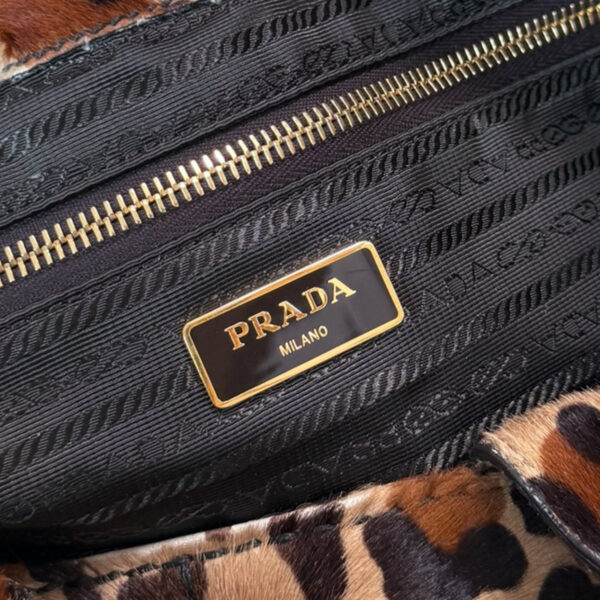 Prada Leopard Print Calfskin Canapa Tote Bag in Beige / Brown / Gold - Image 8