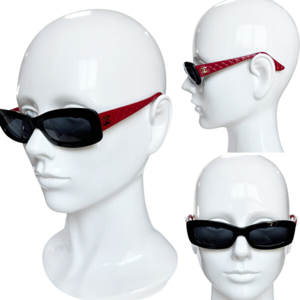 Chanel Logo Chunky Sunglasses in Black / Red - Image 4
