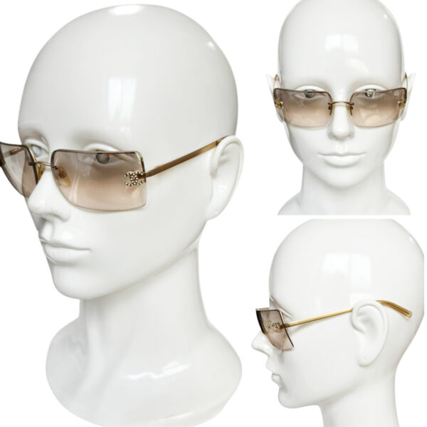 Chanel Diamante Logo Rimless Sunglasses in Gold - Image 4
