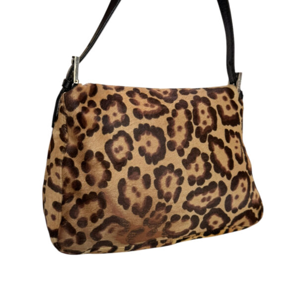 Fendi Leopard Print Calfskin Shoulder Mamma Baguette Bag in Brown / Black / Silver - Image 4