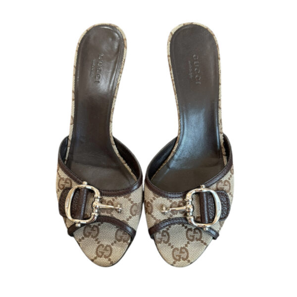 Gucci Monogram Buckle Heels in Beige / Brown / Silver UK 3.5 - Image 2
