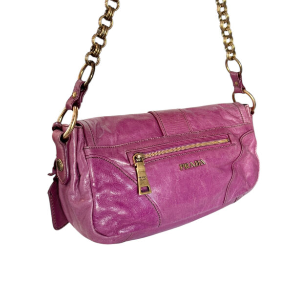 Prada Buckle Zip Leather Shoulder Bag in Pink / Gold - Image 4