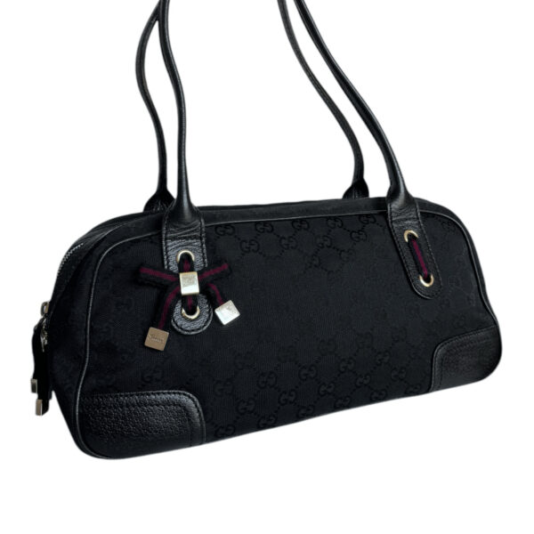 Gucci Monogram Bow Canvas Shoulder Bag in Black / Gold - Image 2