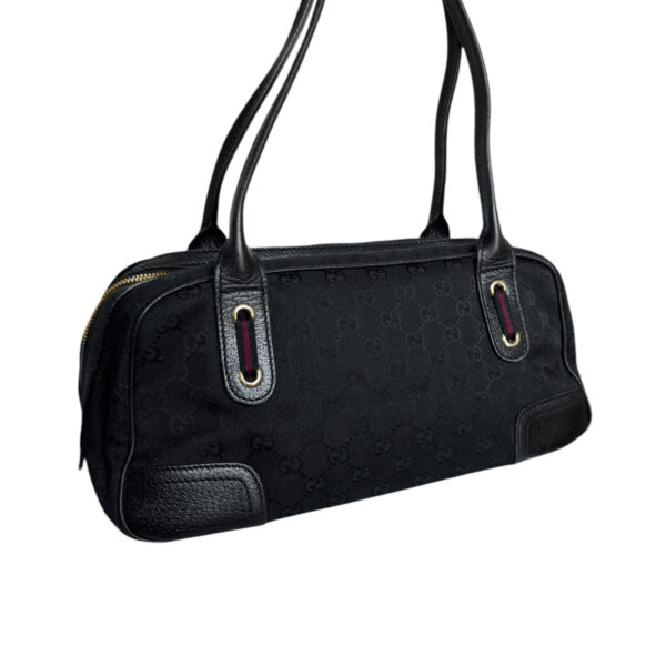 Gucci Monogram Bow Canvas Shoulder Bag in Black / Gold - Image 4