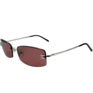 Vintage Chanel Diamante Logo Rimless Sunglasses in Maroon / Silver | NITRYL