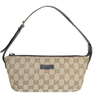 Vintage Gucci Monogram Pochette Shoulder Bag in Beige / Brown / Gold | NITRYL