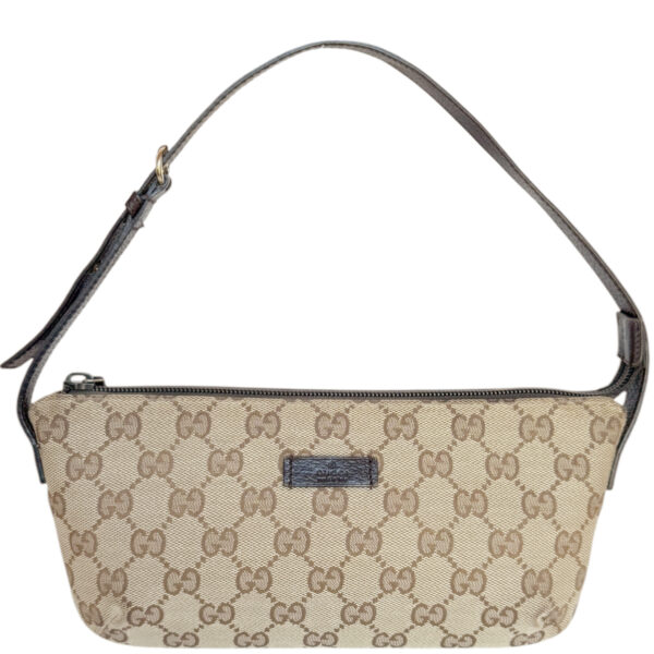 Vintage Gucci Monogram Pochette Shoulder Bag in Beige / Brown / Gold | NITRYL