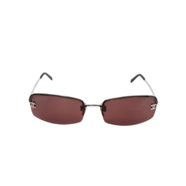 Chanel Diamante Logo Rimless Sunglasses in Maroon / Silver - Image 2