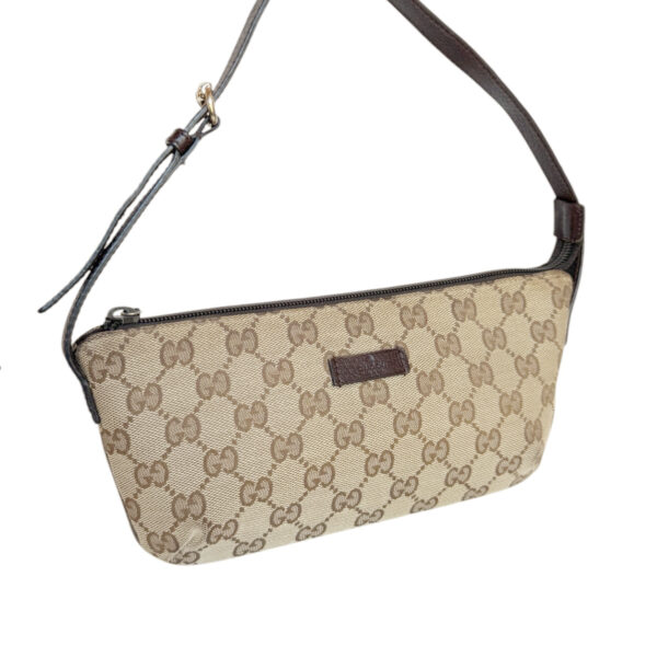 Gucci Monogram Pochette Shoulder Bag in Beige / Brown / Gold - Image 2