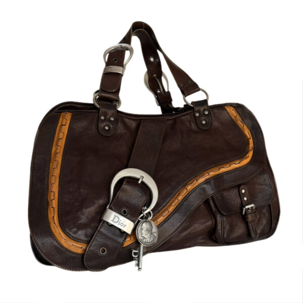 Dior Gaucho Leather Saddle Shoulder Bag in Dark Brown / Tan / Silver - Image 2