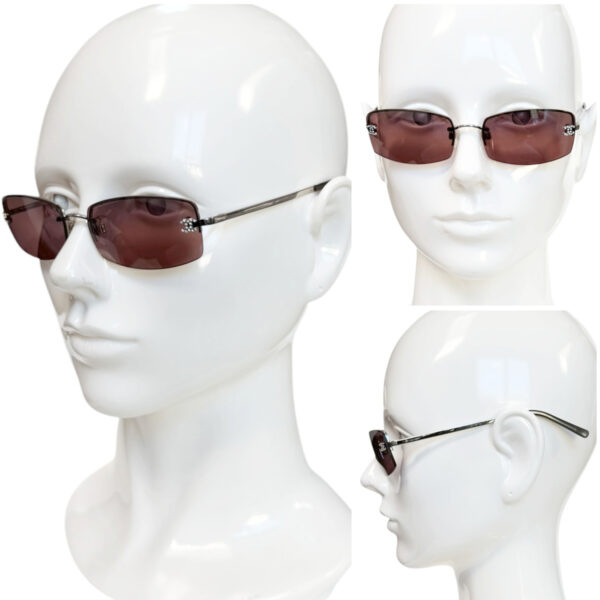 Chanel Diamante Logo Rimless Sunglasses in Maroon / Silver - Image 4