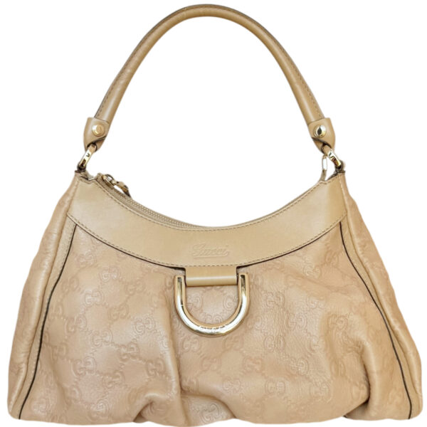 Vintage Gucci Monogram Leather D Ring Hobo Shoulder Bag in Tan - Beige / Gold | NITRYL