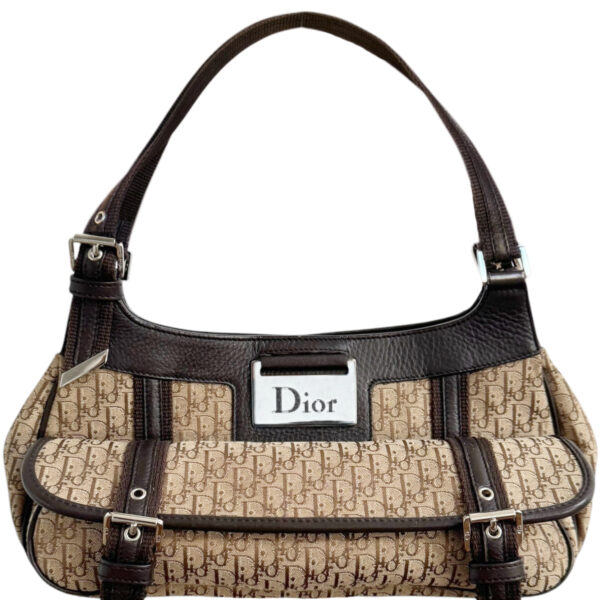 Vintage Dior Monogram Pocket Columbus Shoulder Bag in Beige / Brown / Silver | NITRYL