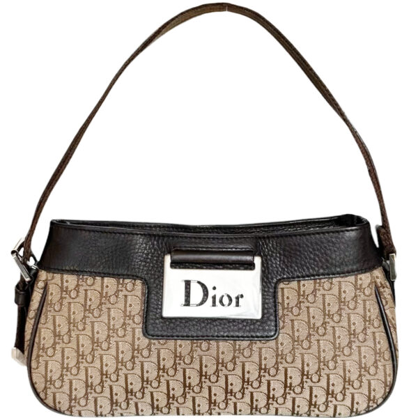 Vintage Vintage Dior Monogram Mini Columbus Shoulder Bag in Beige / Brown / Silver | NITRYL