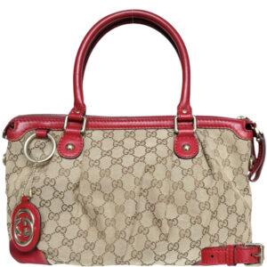 Vintage Gucci Monogram 2-Way Shoulder Bag in Beige / Red / Gold | NITRYL